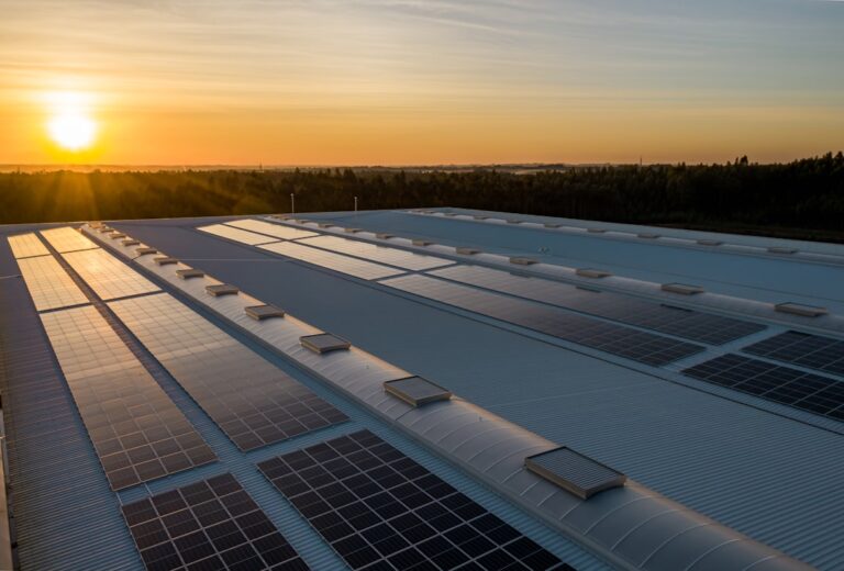 Solaranlage auf einem modernen Hausdach zur nachhaltigen Energiegewinnung mit Photovoltaik